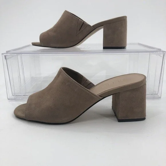 Aldo Womens Mules Slides Sandals Shoes Sz 6 Tan Suede Chunky Heel 2.5" Open Toe - Picture 2 of 13